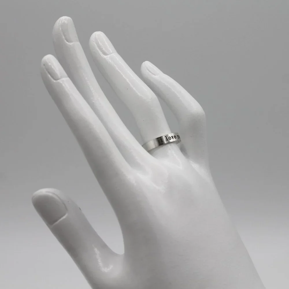 Jewelry ring band I Love You romantic adjustable silver tone simple minimalist - Picture 3 of 7